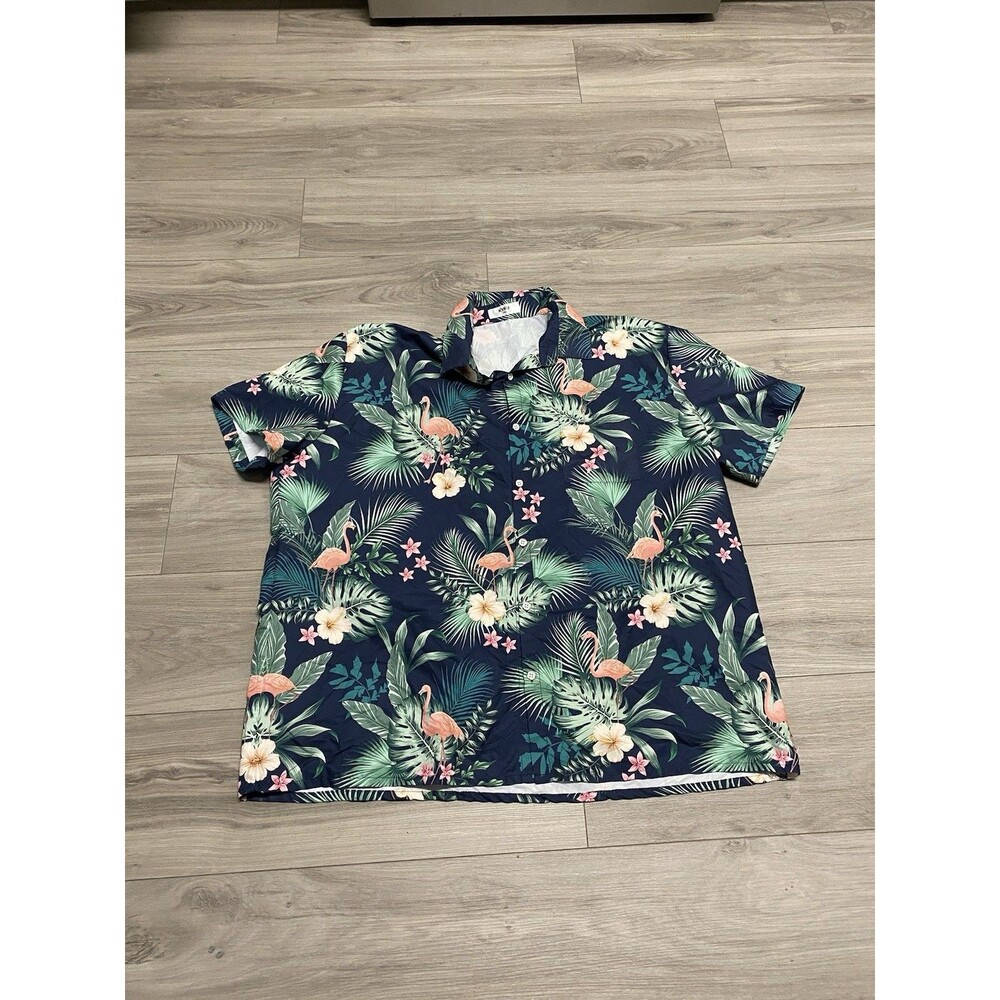 KYKU Men’s 3XL Tropical Flamingo Hawaiian Shirt Beach Shirt for Summer